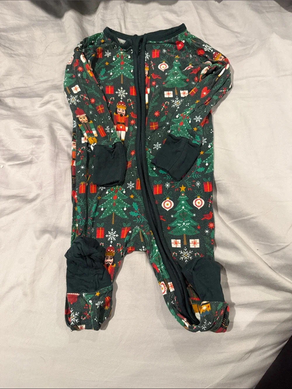 Little Sleepies Green Nutcracker & Tree Holiday Footie